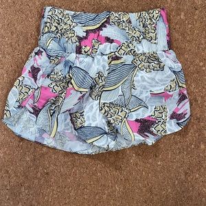 White Floral Print Smocked Waistband Shorts